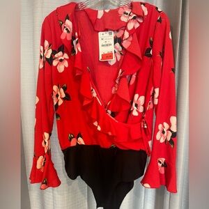 Zara low cut floral bodysuit